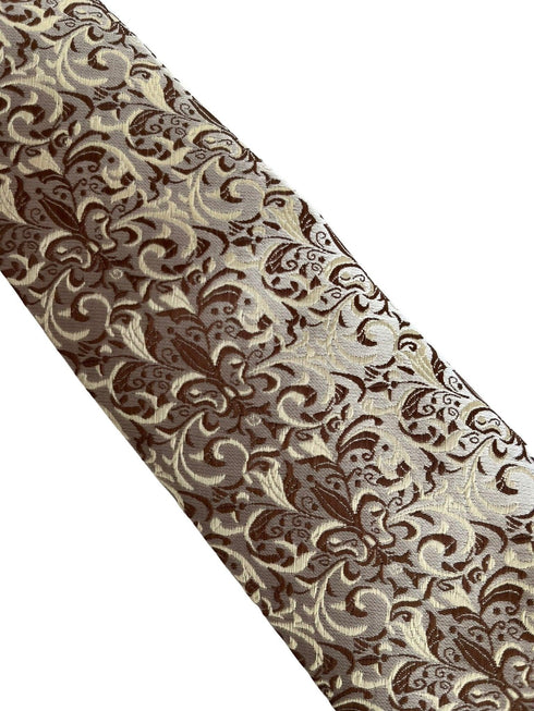 brown, gold and cream fleur de lis floral  design tie